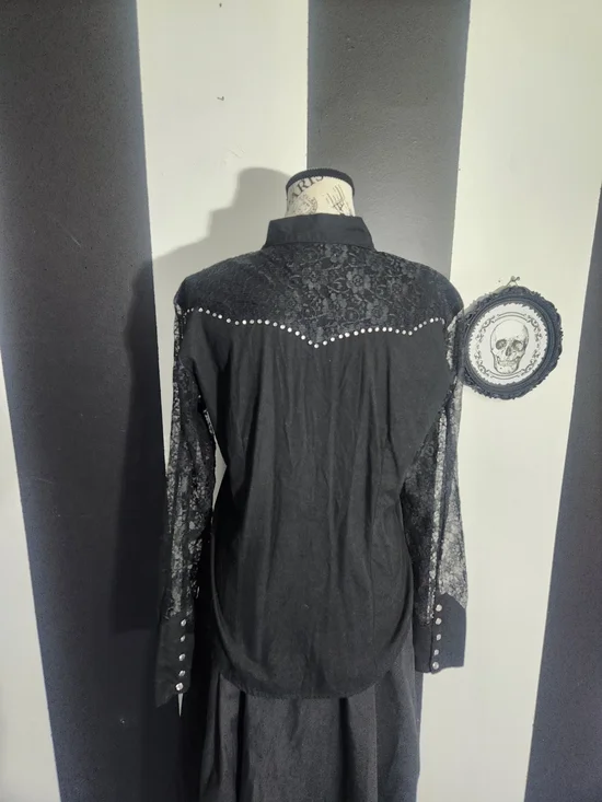 Panhandle Slim Black Lace Button-Down Shirt - Picture 7 of 8